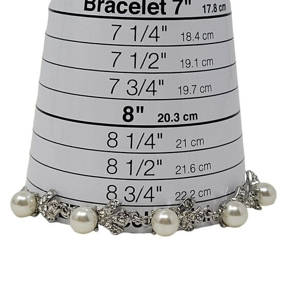 Charter Club Women's Bolo Slide Bracelet Silver Tone Faux Pearl Rhinestone - Picture 3 of 9